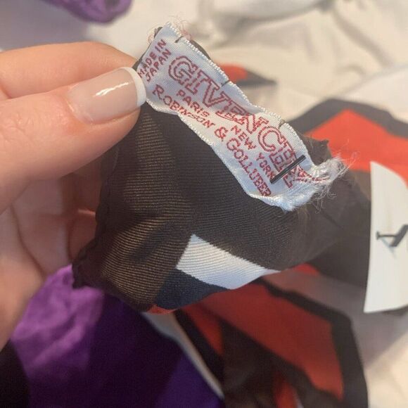 givenchy Authentic Red Brown Black White Geometric Square Silk Scarf - Picture 5 of 7